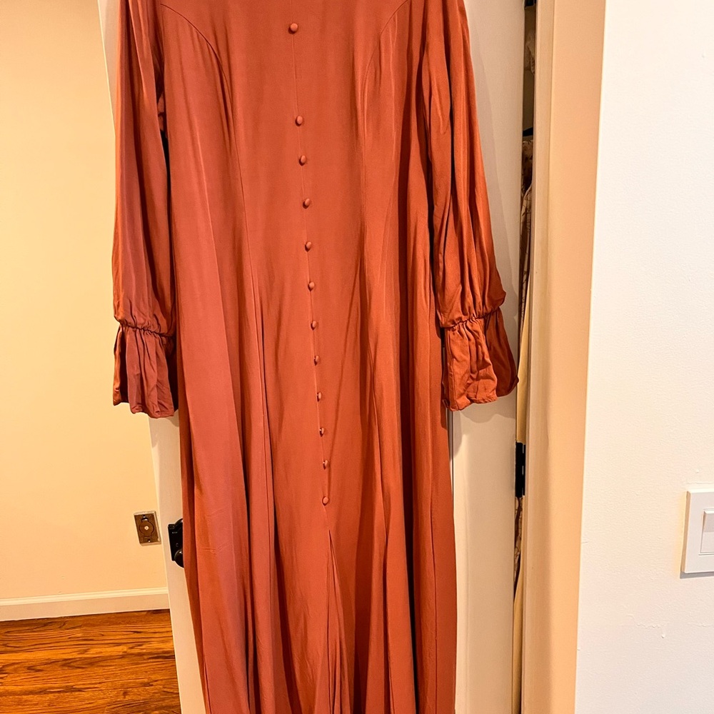 Peach Buttoned Tiered Long Sleeve Dress